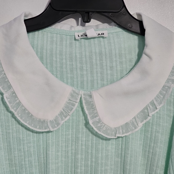 Lily Star Girl Mint&White  Tee With Baby Collar Size M New With Tag - Picture 6 of 11